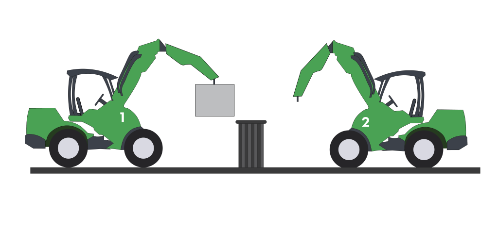 Illustration of two pieces of machinery working in tandem