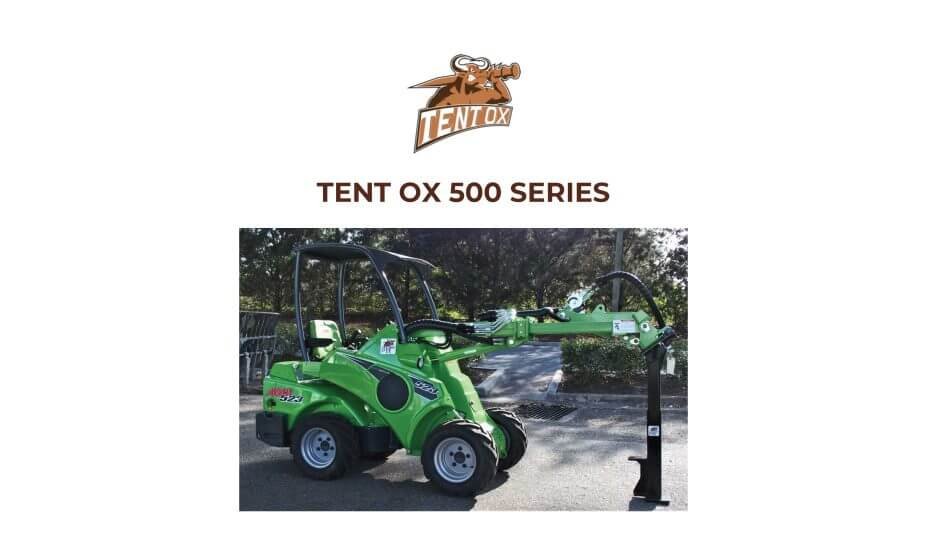 TENT OX 500 Series description and image showing machinery at work driving staked into the ground.