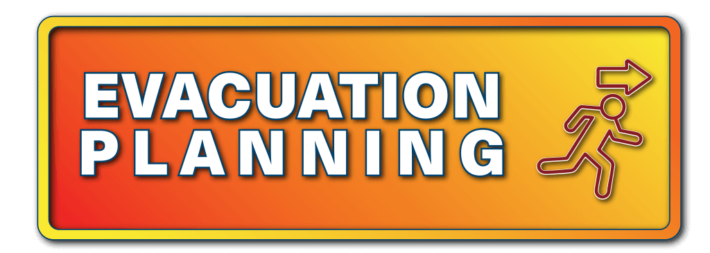 Evacuation download button hyperlinked to evacuation planning tips.