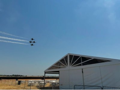 Image is of the Thunderbirds practicing for the California Capital airshow in 2024. 