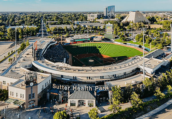 Sutter Health Park in West Sacramento on opening night for the Athletics. The first MLB home game played in West Sacramento.